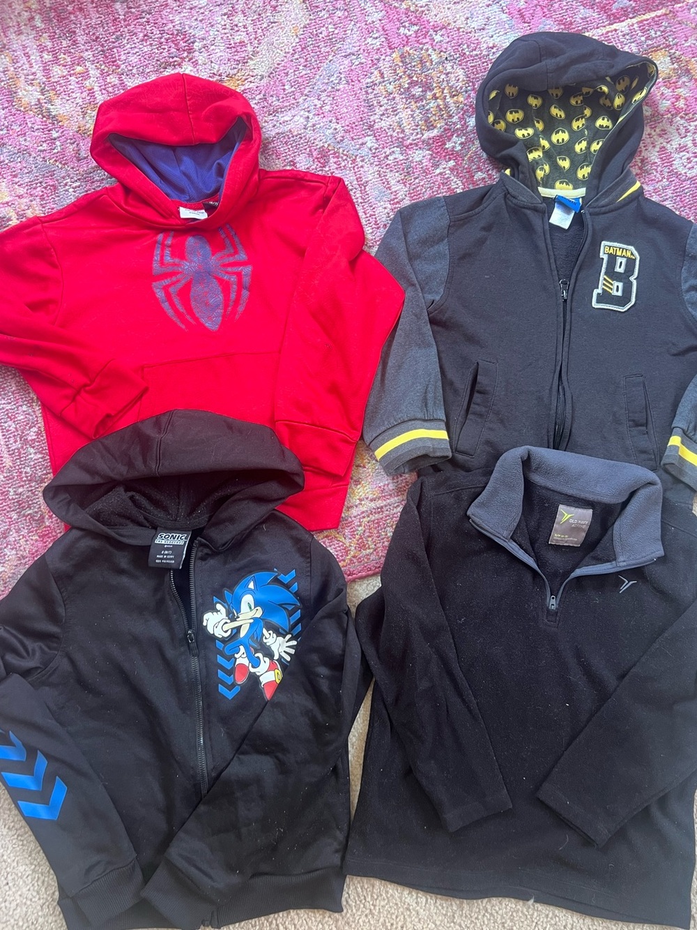 Boys Size 6/7 Hoodie Lot (4) Spider-Man Batman Sonic Old Navy